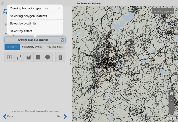 Spatial selection by drawing bounding graphics